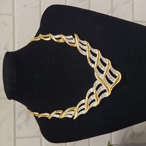 Vintage Trifari Statement Necklace Goldtone With Rhinestones